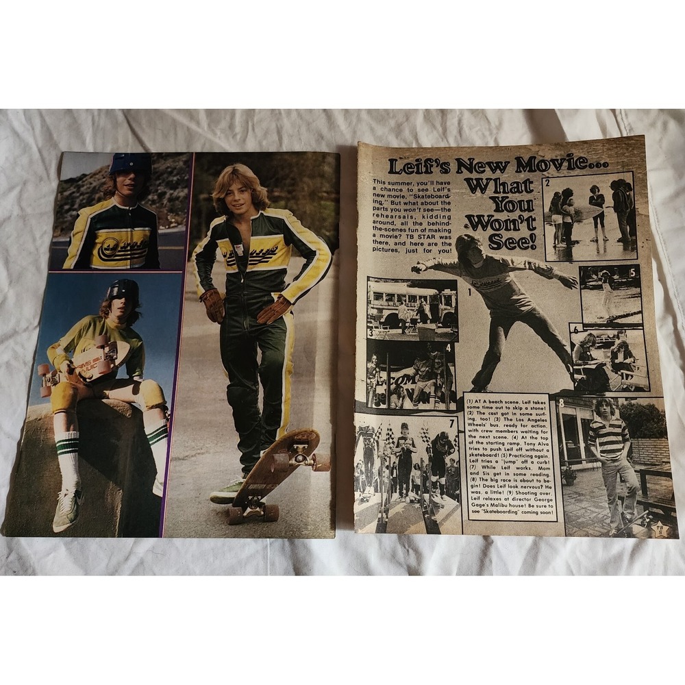 Leif Garrett skateboarding pinup & article 2 pages vintage clipping 1970s 8x10